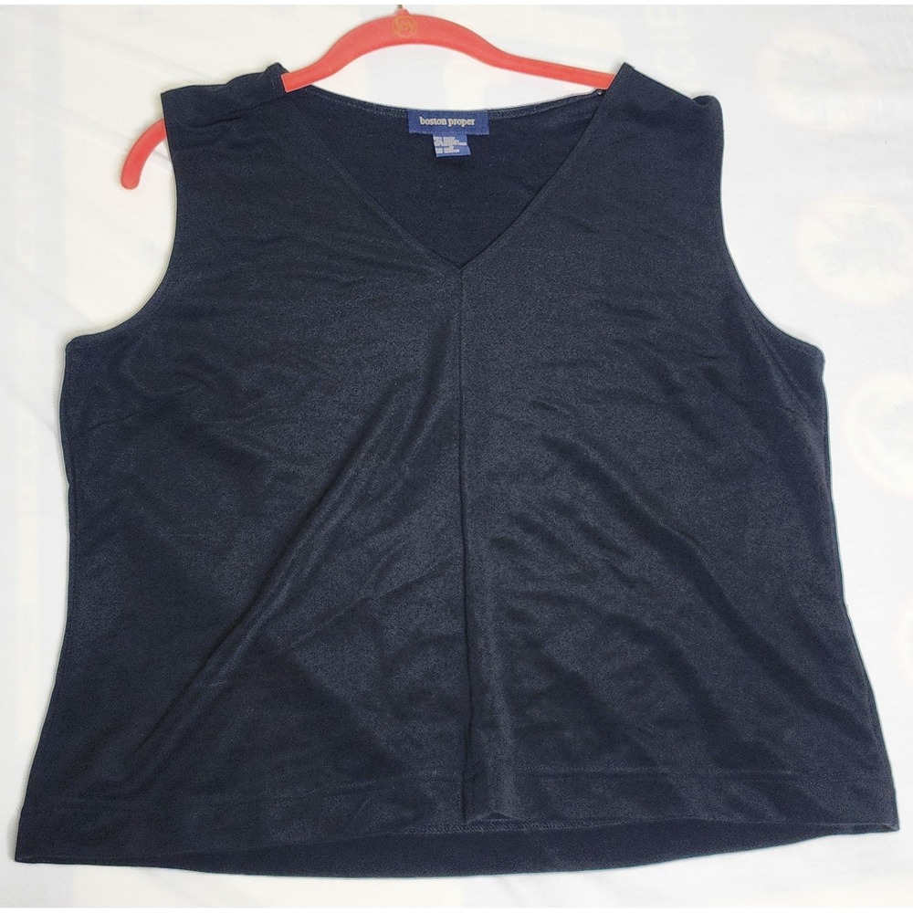 Boston Proper Sleeveless Top Womens Large Black V-Neck Blouse Casual Quality Lux